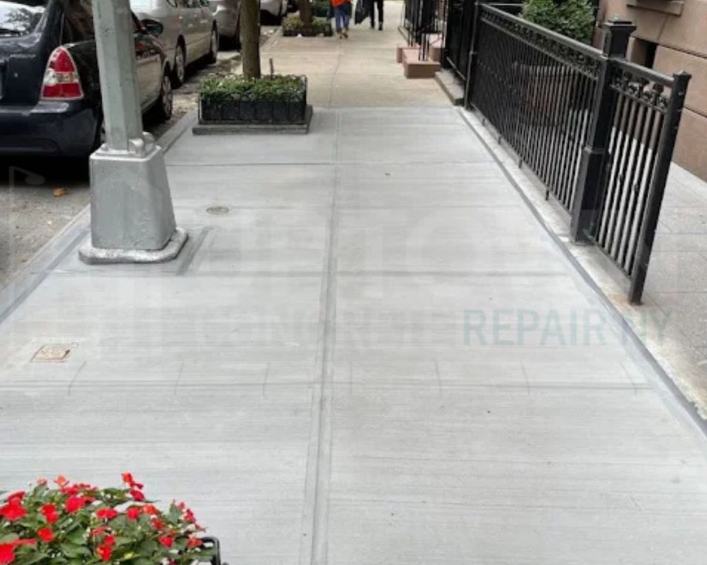 Newly poured concrete sidewalk along a New York City street